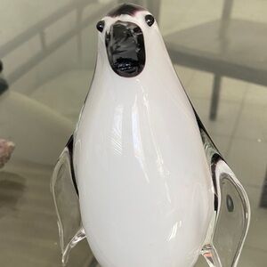 White and Black Glass Penguin Figurine for Aquarium Décor